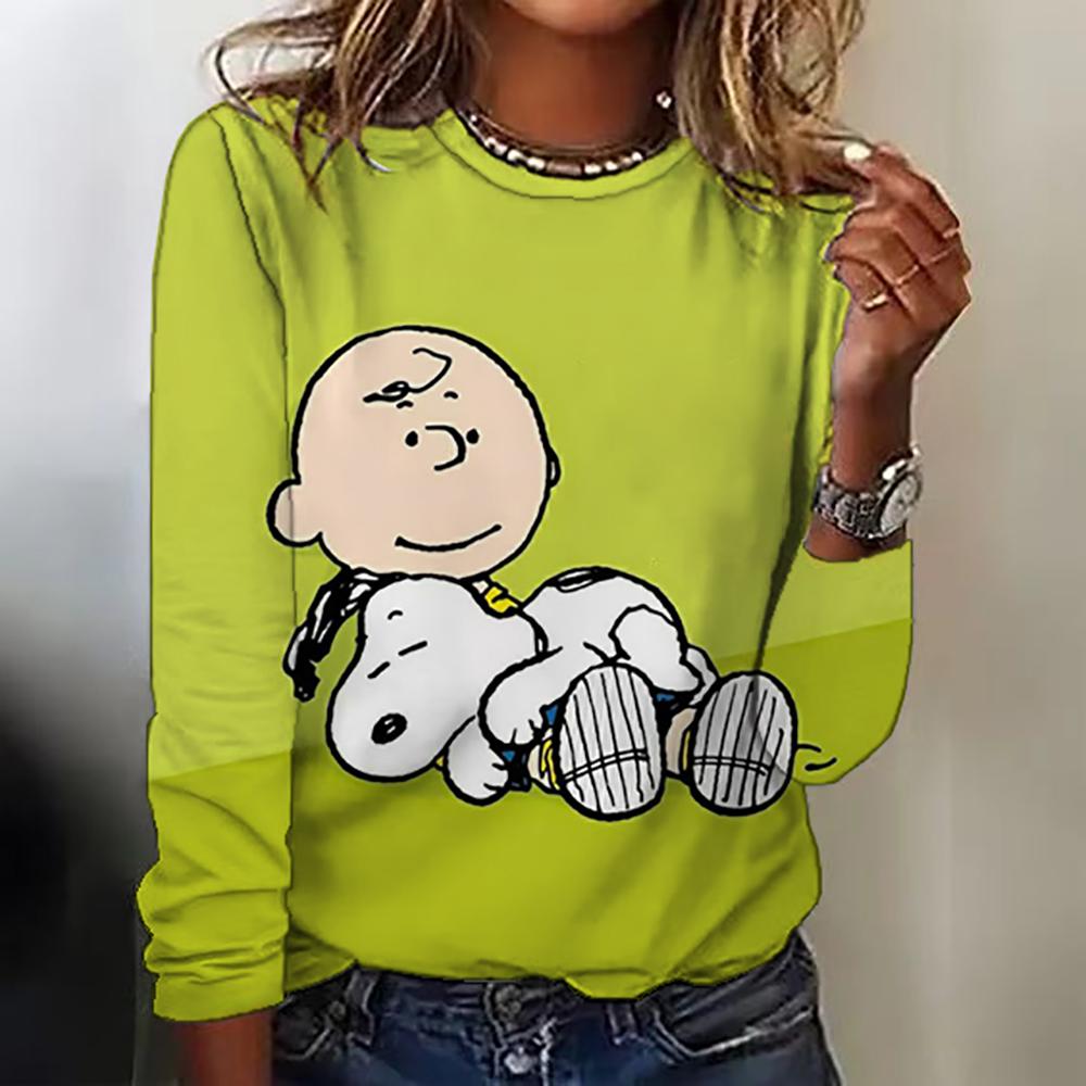 Snoopy Anime Collaboration 2025 Autumn New Women's Long-Sleeve T-Shirt Loose Round-Neck Top