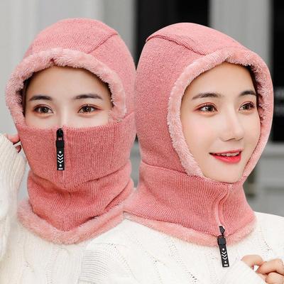 Warme gebreide wintermuts voor dames, nieuw, met bont gevoerde warme wintermutsen voor dames met rits, houdt gezicht en oren warmer, muts