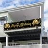 Black Gold Happy Birthday Banner Birthday Party Decoration Baby Shower Background Decor Bunting Garland Banners Hanging Flags