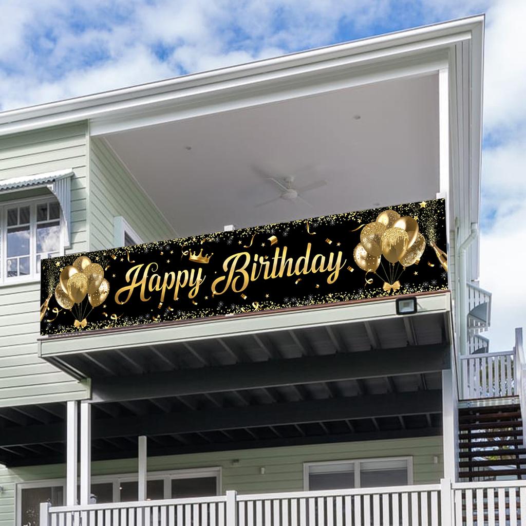 Black Gold Happy Birthday Banner Birthday Party Decoration Baby Shower Background Decor Bunting Garland Banners Hanging Flags