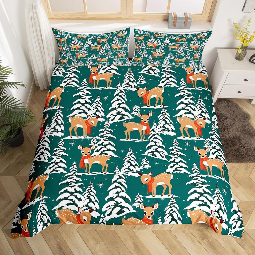God Jul Sängkläder Rosa Påslakan Full Storlek Julgran Snögubbe Påslakan Drömsk Snöflinga Sängöverkast 3 delar