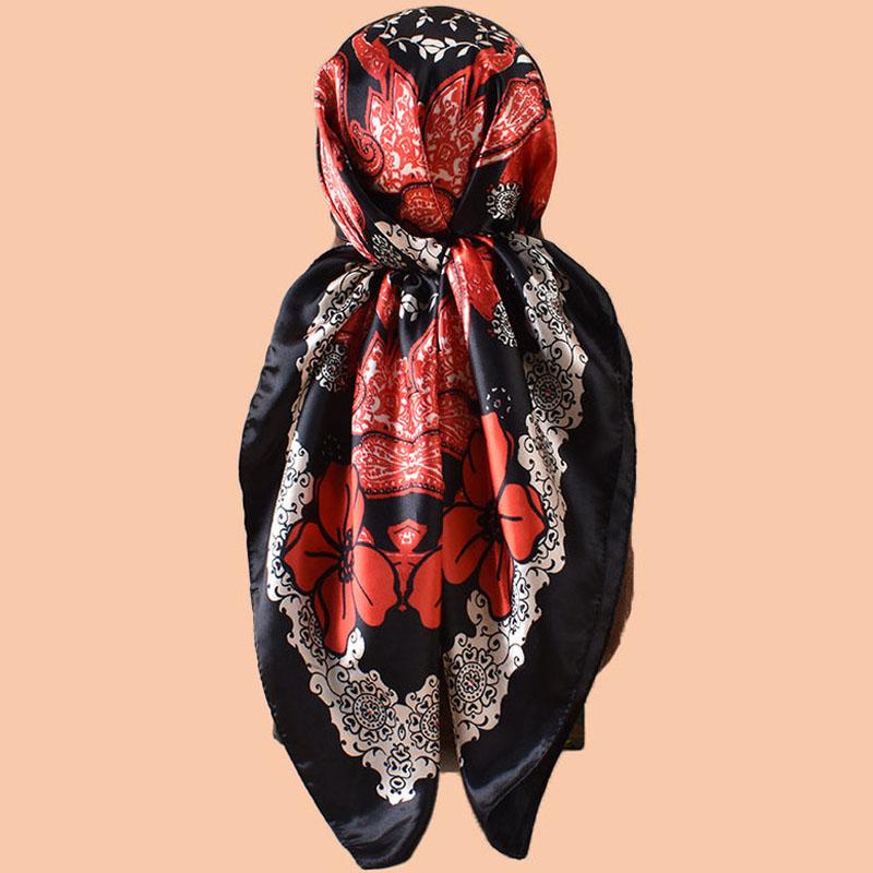 Luxury Silk Satin Hijab Scarf For Women Printed Kerchief Hair Scarfs Female 90cm*90cm Square Shawl Wraps Neck Scarfs For Ladies