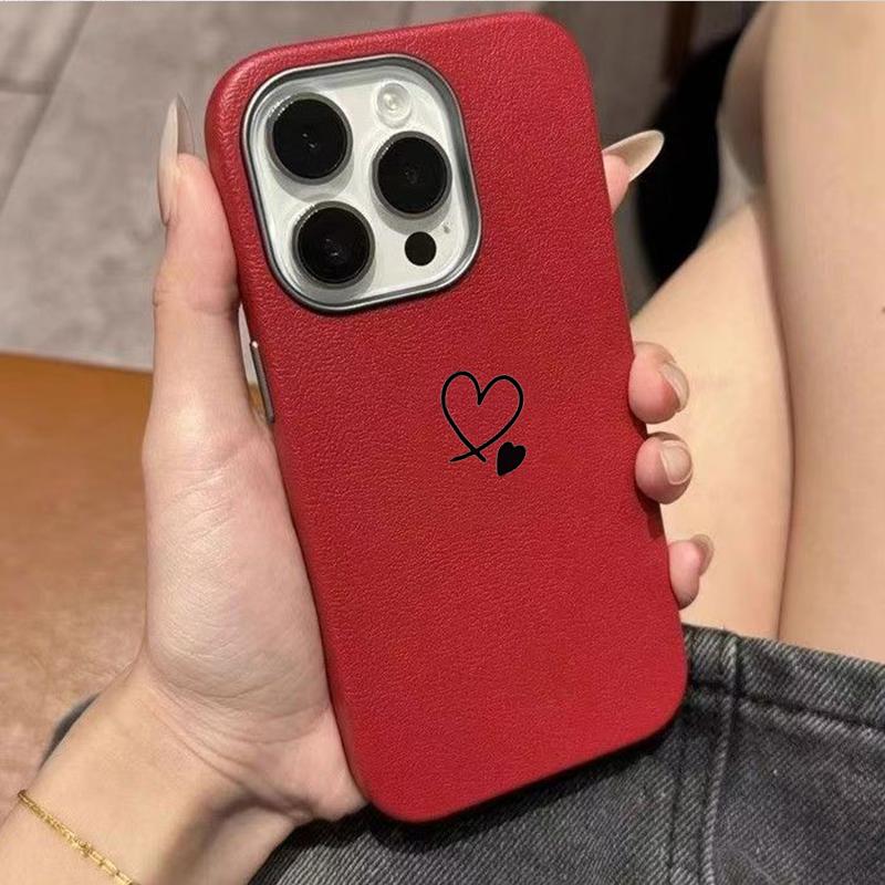 Minimalist ve Şık Kırmızı Kalp Desenli Telefon Kılıfı iPhone 17 16 11 13 12 14 15 Pro Max XS X XR 7 8 Plus 16E 16 17 Pro Kılıfı İçin