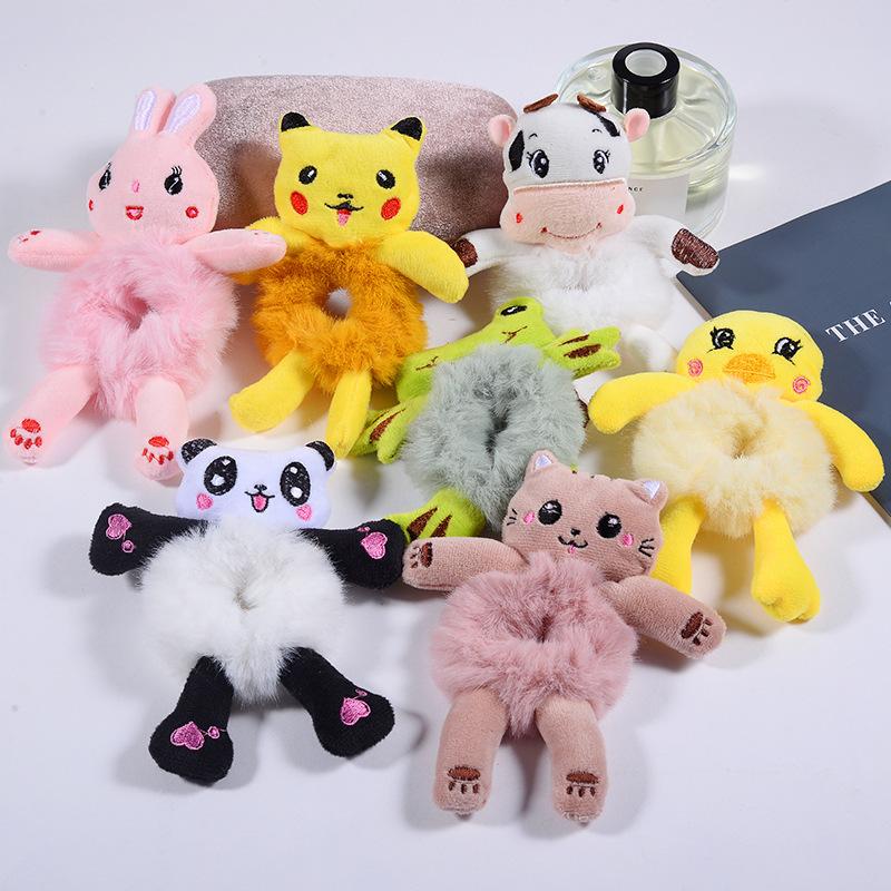 1pc Cartoon Plush Hair Ring for Children; Rabbit Hair Tie; Pig Intestine ; Cute Female Rubber Band; Headband for Buns