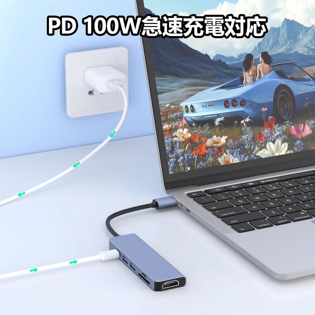 Hub with 4K HDMI Video PD 100W Fast USB Data and SD TF Card HDMI Type C Adapter for Working from No Setup Compatible with MacBook iPad Surface and
