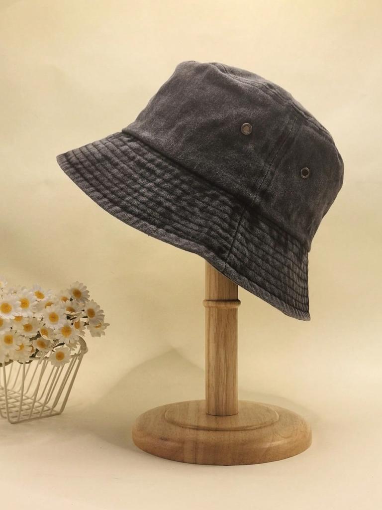 1pc Women Solid Color Washed Bucket Hat, Foldable Distressed Fishing Cap For Outdoor Sunshade, Unisex Style, Suitable For Daily
