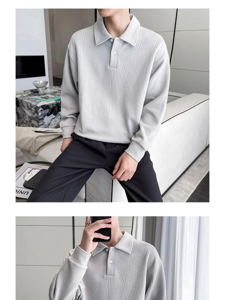 Men's Youthful Lapel Sweatshirt: Trendy Long Sleeve Polo, Stylish Autumn T-Shirt, Versatile Cool Student's Brand Top
