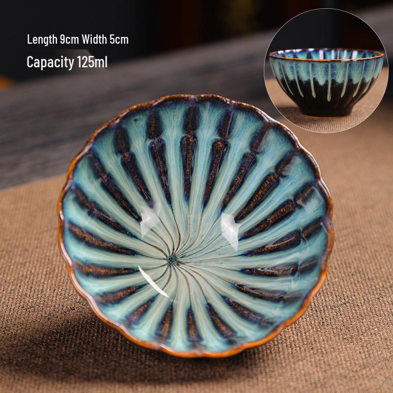 Handcrafted Jianzhan Tenmoku Glazed Ceramic Teacup - Large Creative Douli Tasting Bowl.