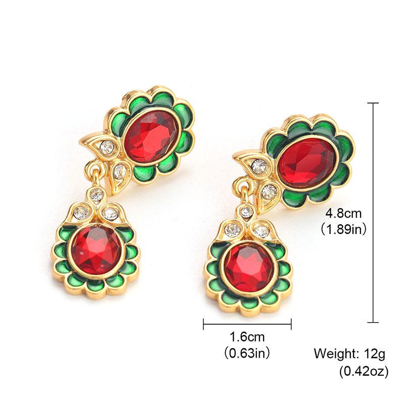 Medieval vintage Western antique replica enamel lace pendant earrings, retro court style French earrings