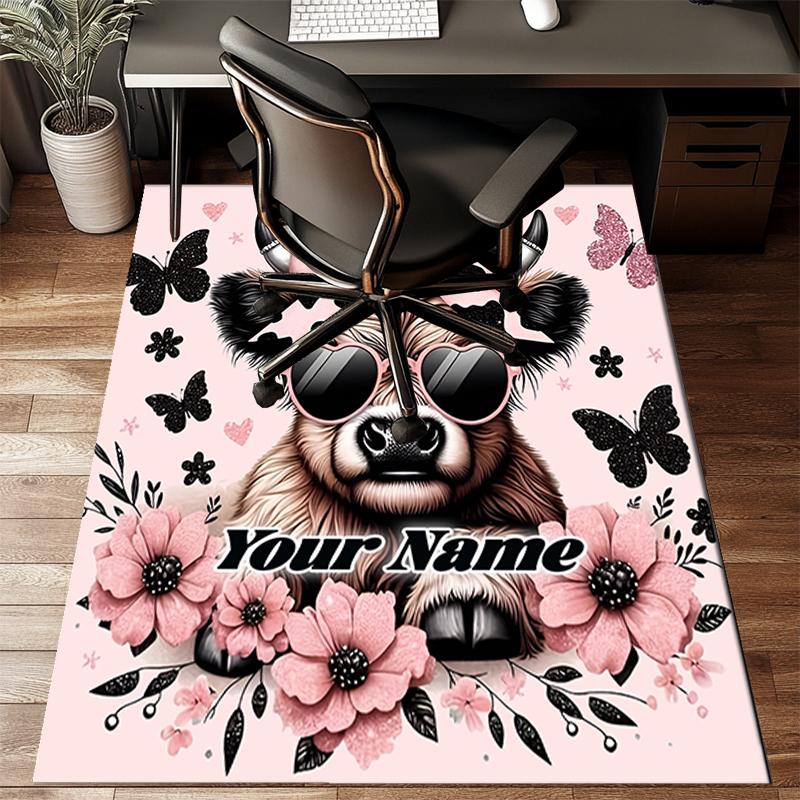 1PC Custom Name Cow With Pink Bow And Sunglasses Theme Floor Mat Ideal for Living Room, Game Rooms, Office, Bedroom,Floor Mat Playful Design48