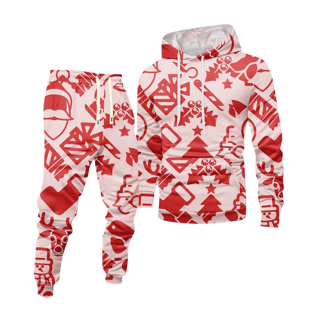 Sudadera con capucha estampada para hombre y pantalones de chándal Traje deportivo casual
