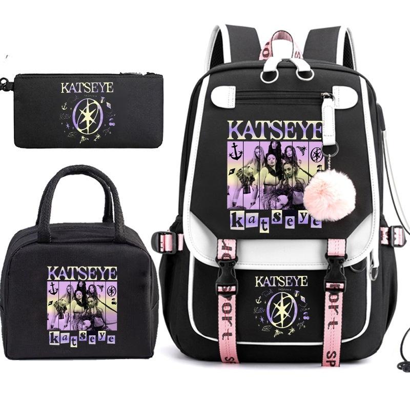 Katseye Estuche de Lápices Musicales Bolsa de Almuerzo Mochila Set de 3 Materiales Escolares para Estudiantes Adolescentes Gran Capacidad Resistente al Agua Portátil