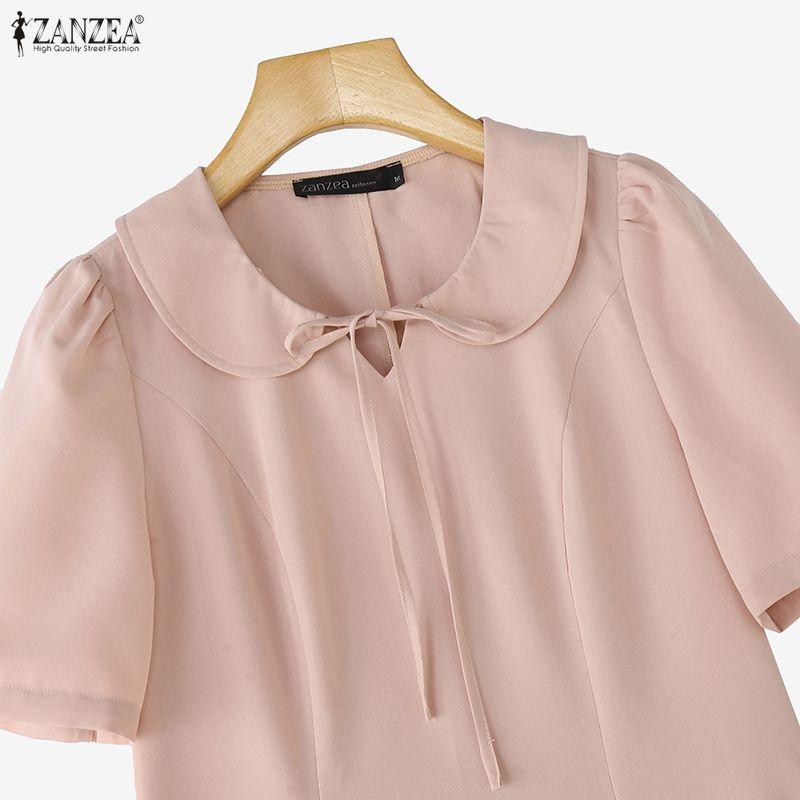 ZANZEA Women Casual Doll Collar Summer Short Sleeve Long Dress