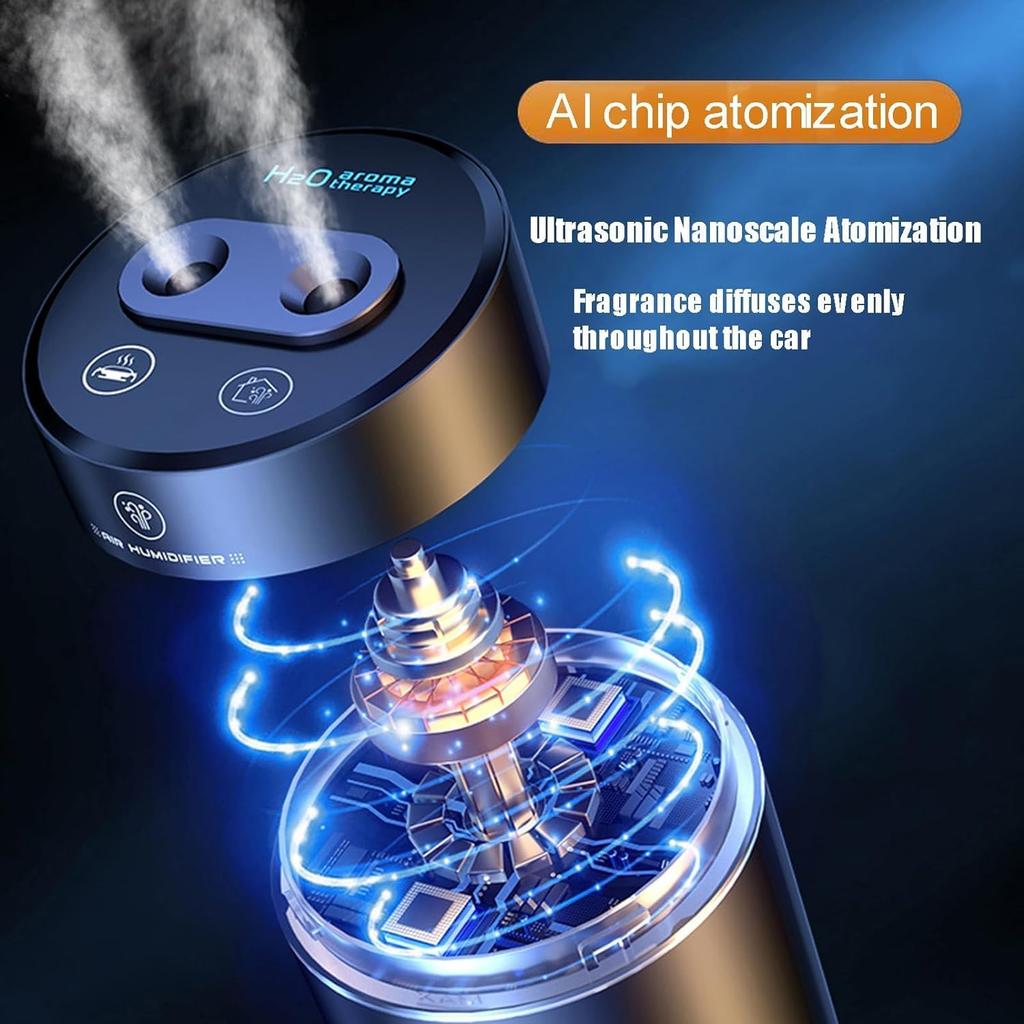 Car Diffuser,Ultrasonic Nano Dual Hole Humidifier,AI Intelligent Auto On/Off Builtin Battery,with 7 Color Atmosphere Lights,Portable Car Air