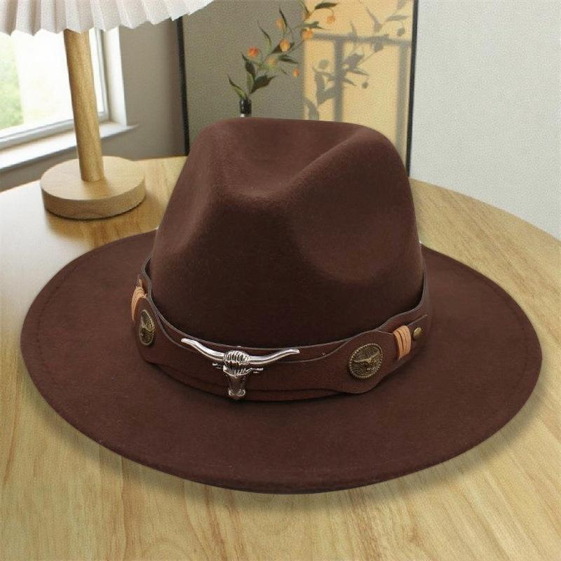 Hat Men's and Women's Felt Hat Fashion Personality Size Bull Head Jazz Hat Mongolian Tibetan Western Riding Sun Hat