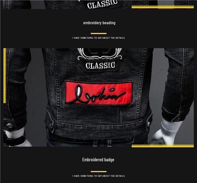 Men's European Retro Slim Stretch Denim Jacket - 2022 Spring/Autumn Trend, Embroidered Design