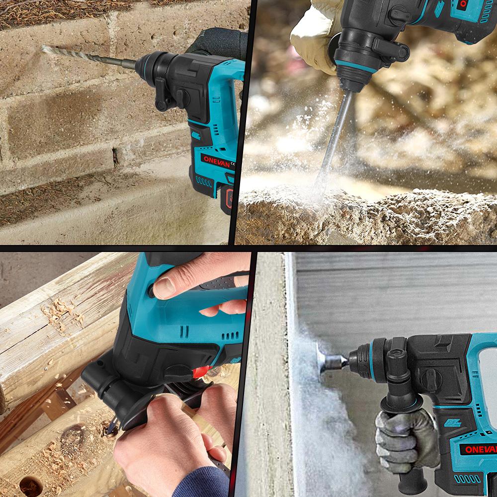 ONEVAN Bürstenloser Elektro-Schlagbohrhammer Tragbar 24MM Multifunktions-Akku-Bohrhammer-Werkzeug Für Makita 18V Akku Stift