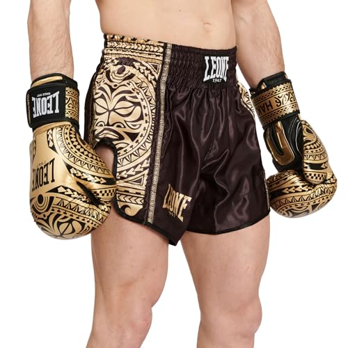 Leone 1947 Muay Thai Kickboxing Shorts, Unisex [HAKA], Satin Fabric with Wide Side Slits (Size M), Black, AB968 [Authentic]