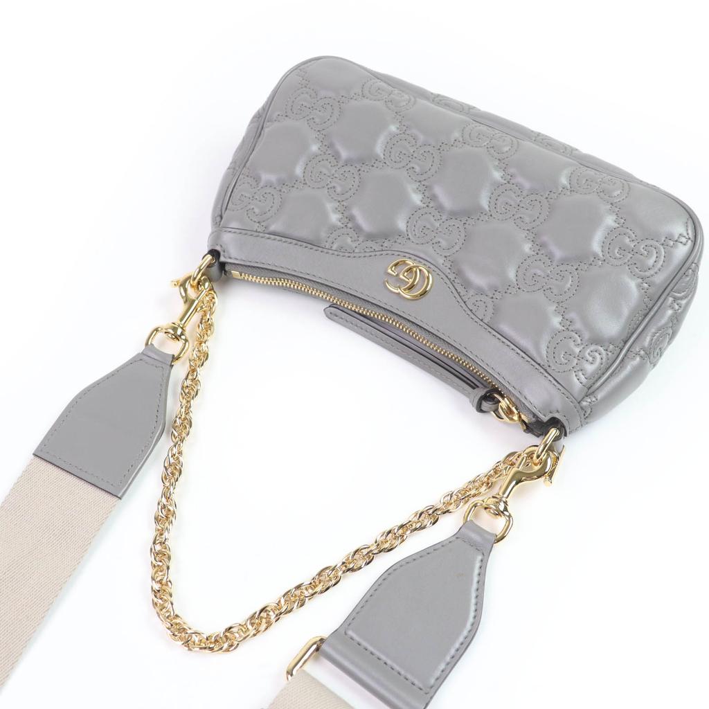 GUCCI Shoulder Bag GG Matelasse Leather 2-Way Handbag gray leather Women 735049 Used