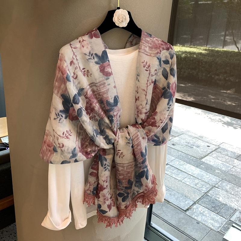 Summer High-End Women'S Medium And Long Outer Coat Retro Ethnic Style Sunscreen Shawl Yunnan Qinghai Tourism Silk Scarf Shawl