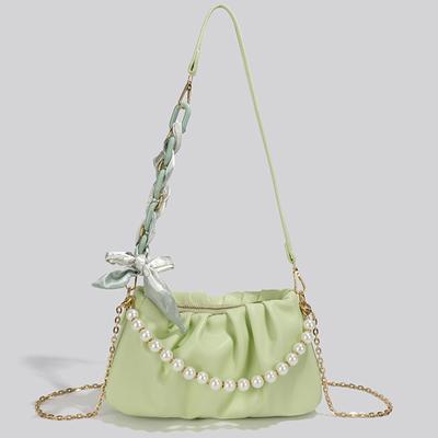 Designer Bag Women's  New Summer PU Pearl Chain Fashion Pleated Cloud Underarm Bag Single Shoulder Crossbody Bag