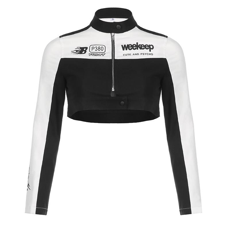 

Женская хипстерская повседневная спортивная свободная байкерская куртка с принтом в виде ветровки, черно-белая, цветная, с длинными рукавами, короткая куртка L