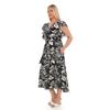Flounce Sleeves Crew Neck Belted Floral Patterned Long Viscose Dress