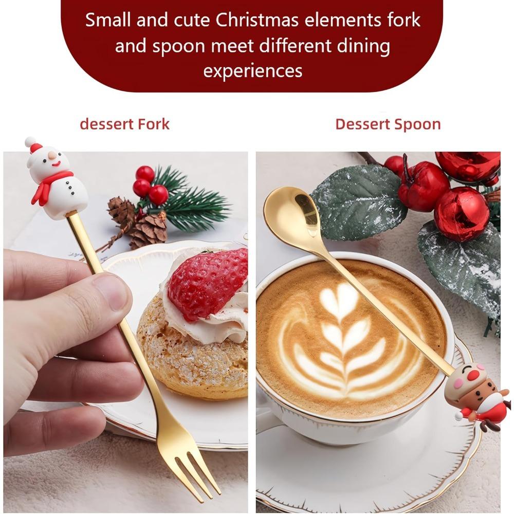 6 Pcs Christmas Decorative Spoons and Forks for Home Coffee Spoons Dinner Forks Dessert Spoons Stirring Spoons Green Packaging