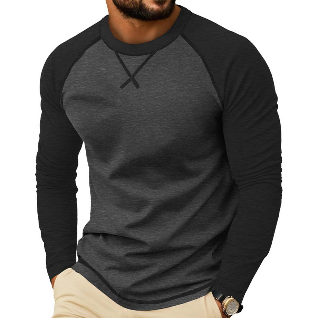 Herren Langarm Rundhals Freizeit T-Shirt Raglanärmel Kontrastnähte Leicht Atmungsaktiv Oberteil für den Alltag