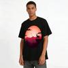 Sunset Deer Cliff Chinese Landscape Print Casual T-Shirt Pure Cotton T-shirt