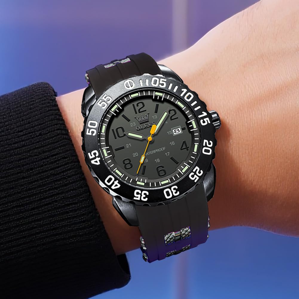 OLEVS Men's Quartz Watch 30M Waterproof Date Luminous Calendar Silicone Band Arabic Dial Easy To Read Popular Test Business Fashion Stylish Brand