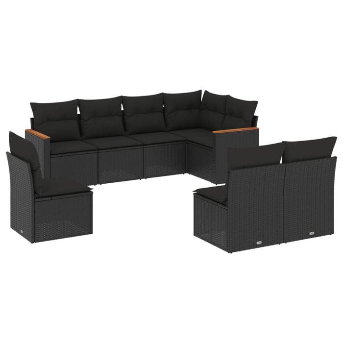 VidaXL Salon de Jardin avec Coussins 8 pcs, Canapés de Terrasse, Ensemble de Meubles de Patio, Mobilier d'Extérieur, Noir 3258443