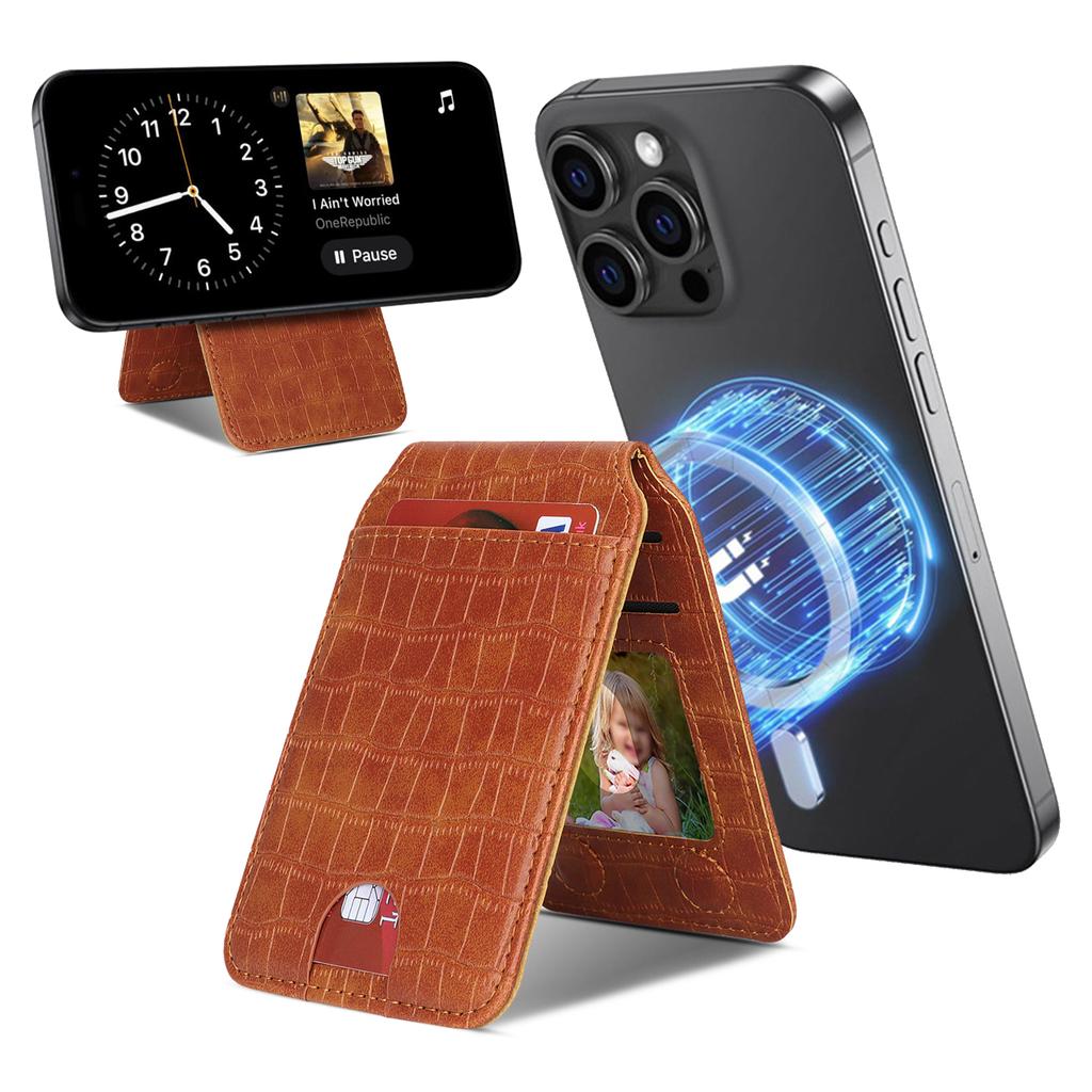 Magnetic Cellphone Back Card Bag 5 Card Slots PU Leather Phone Kickstand