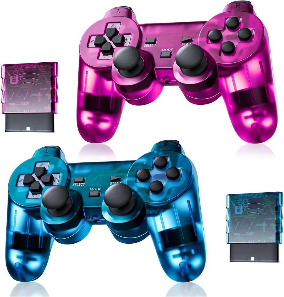 Retro klasický bezdrátový ovladač pro PS2/DS2/PC (Červená + Modrá)