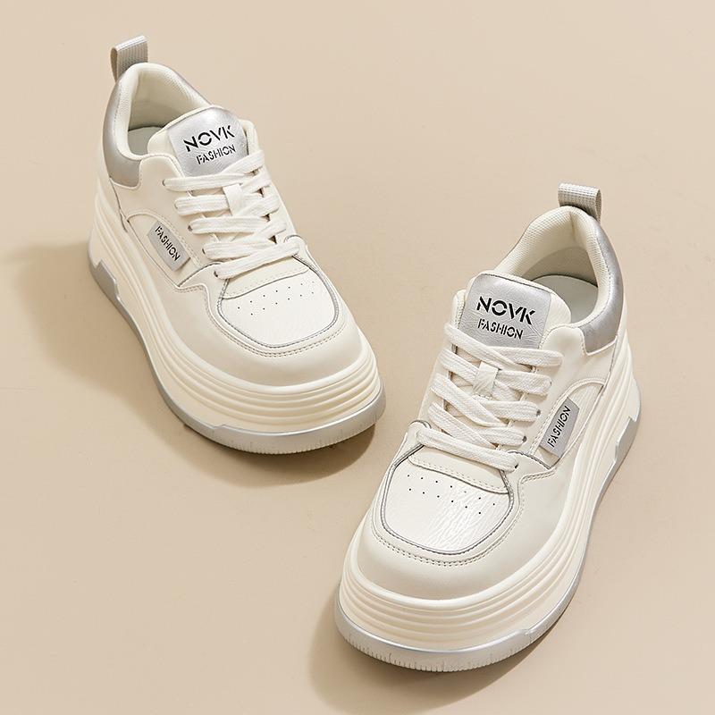 New spot round head little white shoes women's spring platform heightening versatile single shoes casual fashion laceup women's shoes