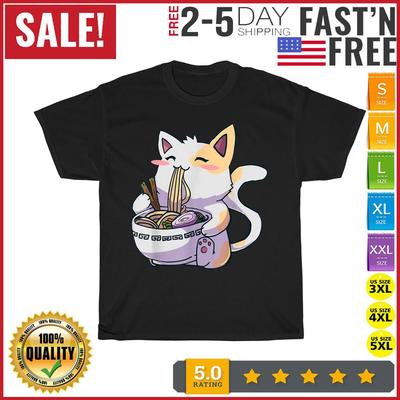 Ramen Kot Kawaii Anime Japoński Vintage T-shirt Męski Moda 2023 Damski T-shirt