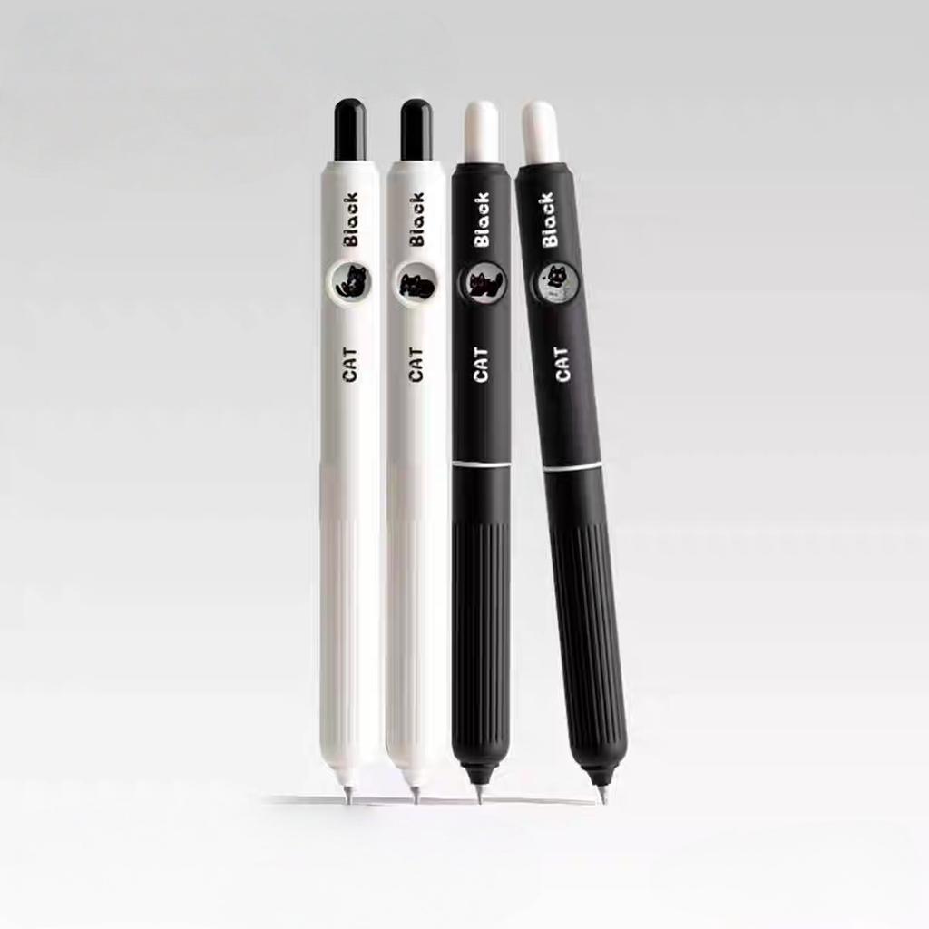 4Pcs Kawaii Cat Pattern Gel Pens 0.5Mm Quick-Dry Black Ink-Smooth Writing Retractable Pens School Stationery Birthday Gift