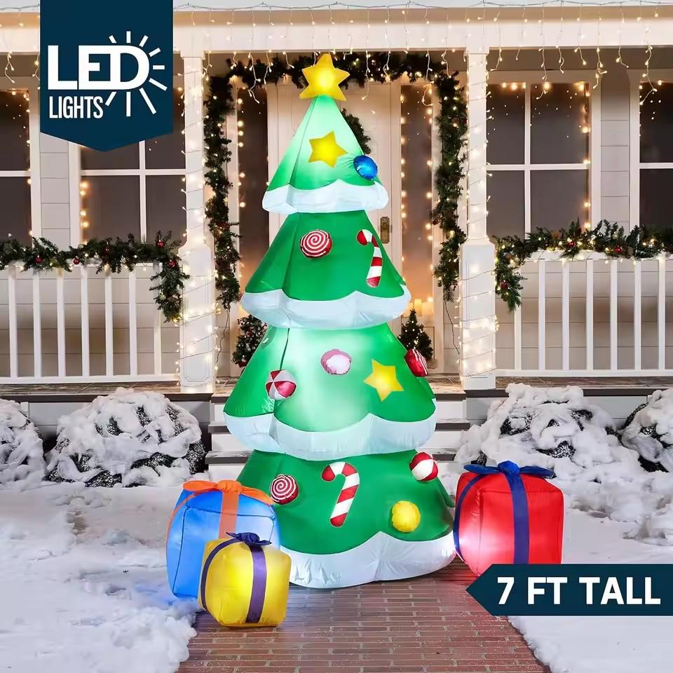 Gonflabile Pom de Crăciun de 6 FT Decor de Exterior Gigant cu 3 Cutii de Cadouri LED-uri Încorporate pentru Decor de Crăciun Gonflabil