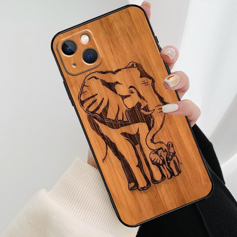 Natural Bamboo Wood Animal Print Phone Case For iPhone 17 Pro Max 14 13 12 11 15 16 Pro Max mini 15 16 Plus 16e 17 Air Cover