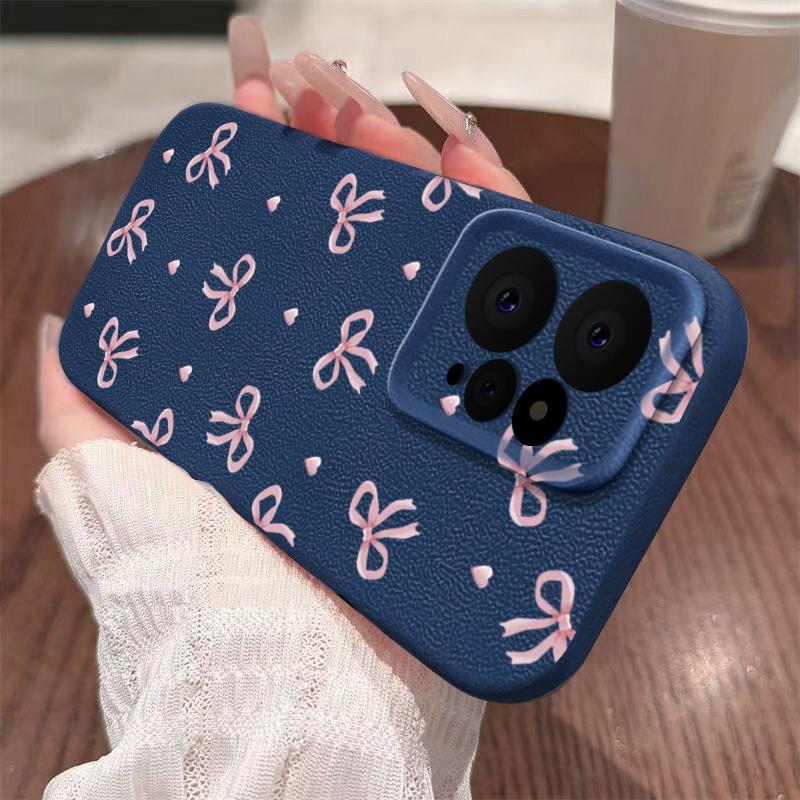 Bowknot Print Slim TPU Soft Leather Texture Case For Xiaomi 13T Pro Poco X6 Redmi Note 14 13 Pro 12 11 Matte Shockproof Lens Protection Phone Cover