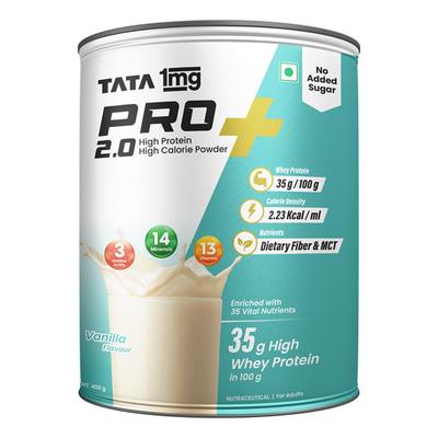 Tata 1mg Pro+ 2.0 High Protein,High Calorie Whey Powder with MCT & Amino Acids for Energy, Muscle & Bone Strength,No Added Sugar,Vanilla Flavour