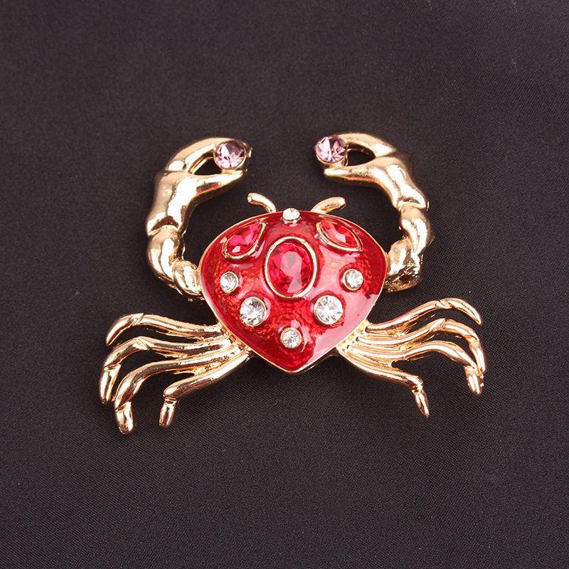 Marine Life Brooch with Diamonds, Crab Brooch, European and American Fashion Clothing Accessories, Enamel Brooch with Diamonds