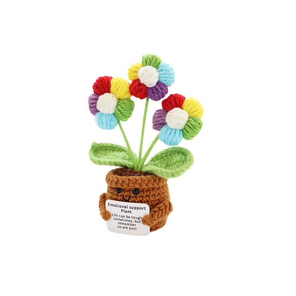 Niedlicher handgewebter Blumentopf Kawaii Strickblume Häkeln Emotionale Unterstützung Puppe Kunstblume Topfpflanze Schreibtischzubehör Geschenk