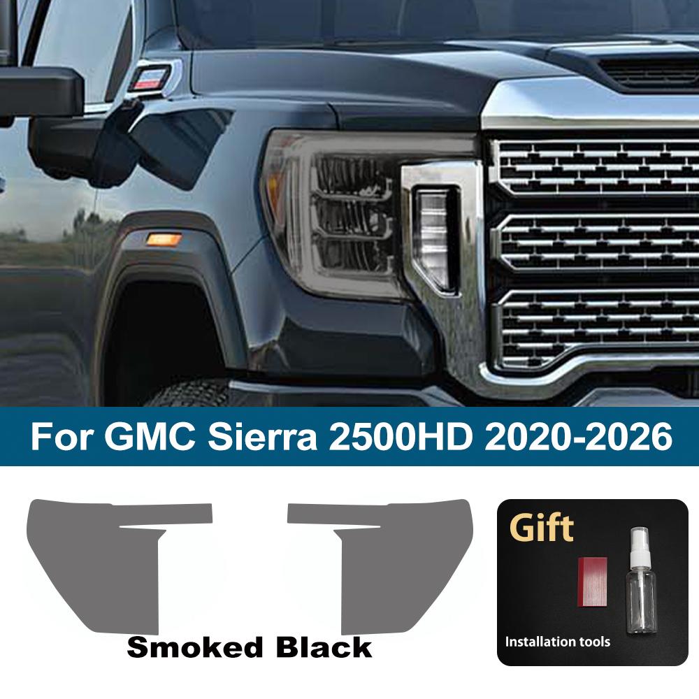

For GMC Sierra 1500 2500HD EV High-Gloss Smoke Black Headlight Protective Film TPU PPF Pre Cut Anti-Scratch Vinyl Wrap Kit For 2500HD SMK