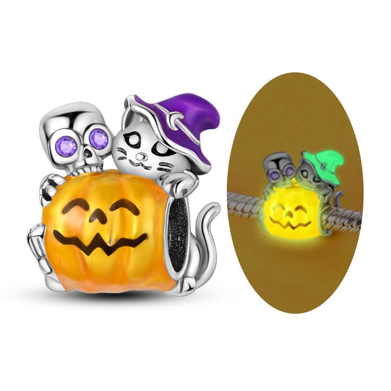 Original Copper Halloween Charm Bead Pendant Skeleton Witch Bat Pumpkin Charm Fit Bracelet Halloween Jewelry Gift