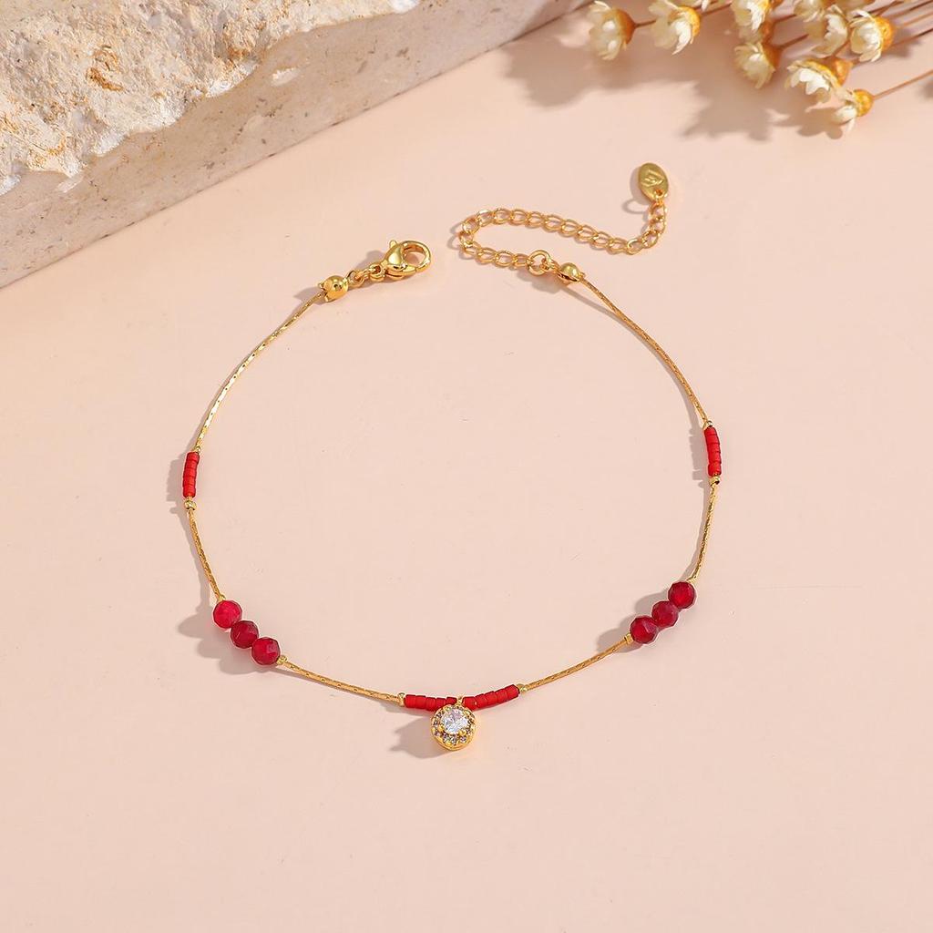 Elegant 18K Gold-Plated Natural Stone Bracelet and Anklet - Colorful, High-End Feel, Durable Titanium Steel, Non-Fading. Perfect for Women.