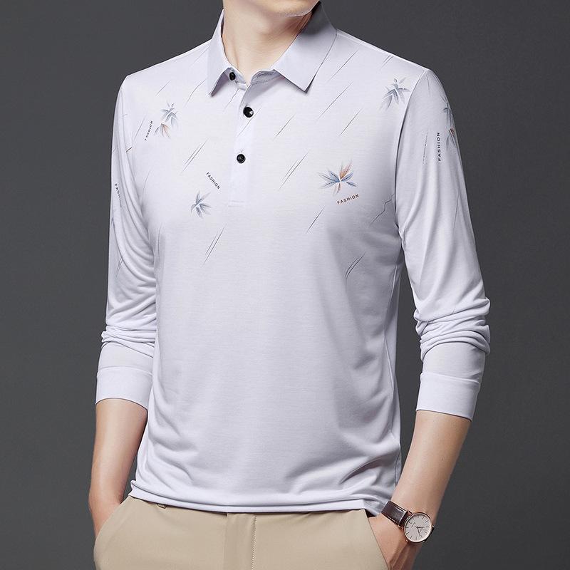 

Мужская футболка весна-осень, новая, для среднего возраста, деловая, повседневная, с длинными рукавами и лацканами, рубашка-поло в стиле папы XXXXL