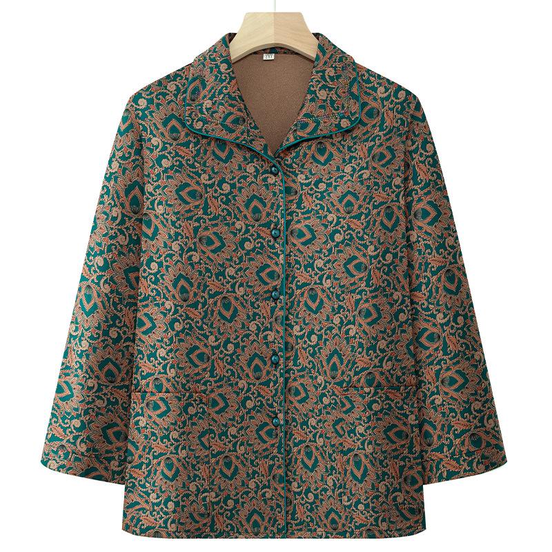 

Spring Lapel Long-Sleeved Cardigan for Middle-Aged & Elderly Women - Grandma Style 70s/80s 3XL (recommended 110-125 jin)
