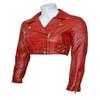 NOORA Women's Rose Red Cropped Biker Leather Jacket