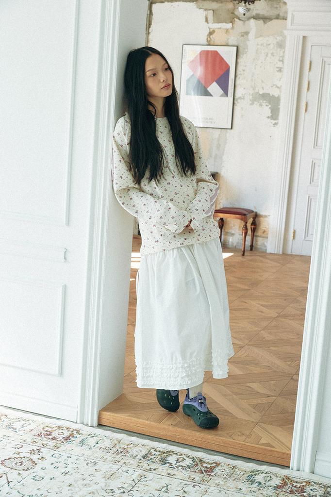 KOOKEESEE Waffle Lachlan Sleeve T-Shirt_Flower_Ivory
